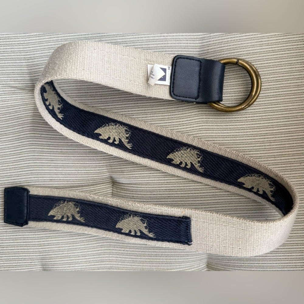 Gap Boys Blue & Cream Dinosaur Belt w/Brass Buckle adjustable sz 2-5 year old - Picture 4 of 7